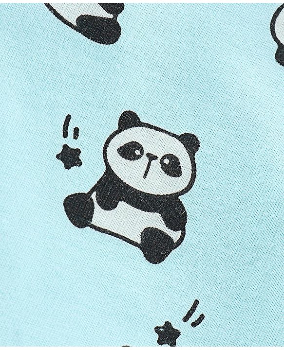 Pine Kids Biowashed Half Sleeves Top & Pyjama Pants Set Panda Print- Blue
