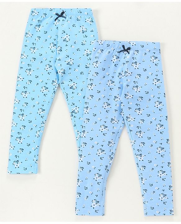 Babyhug Full Length Leggings Floral Print Pack of 2 - Blue