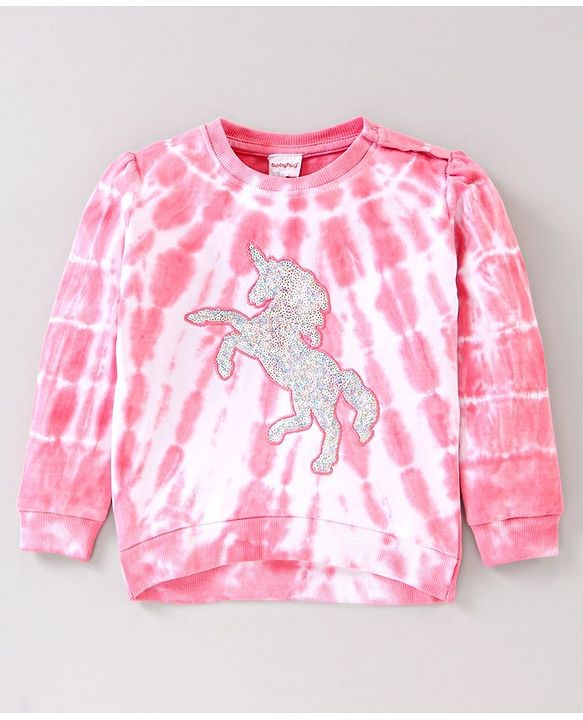 Babyhug Full Sleeves Tee & Lounge Pant Sequinned Unicorn Embroidery - Pink White