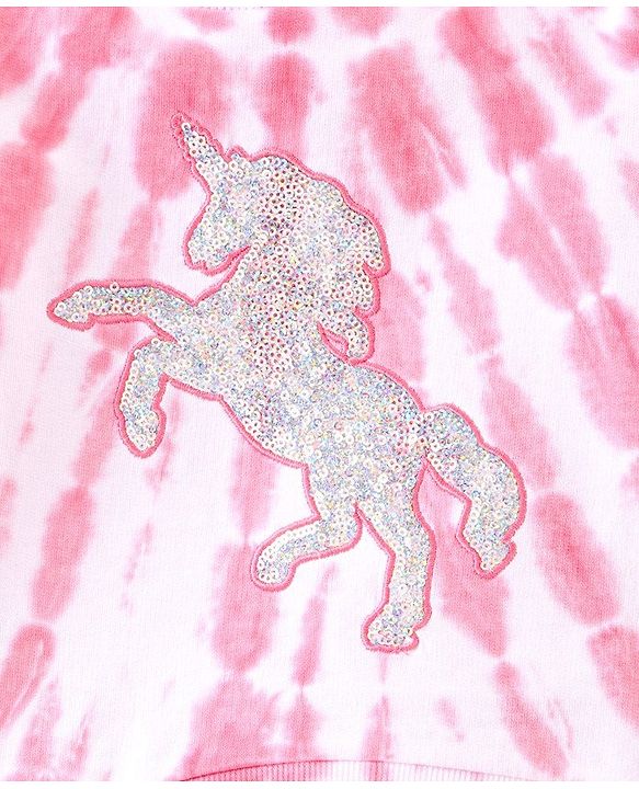 Babyhug Full Sleeves Tee & Lounge Pant Sequinned Unicorn Embroidery - Pink White