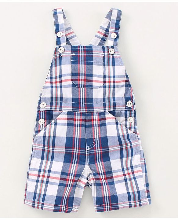 Babyhug Half Sleeves Tee and Dungaree Set Checks - Red