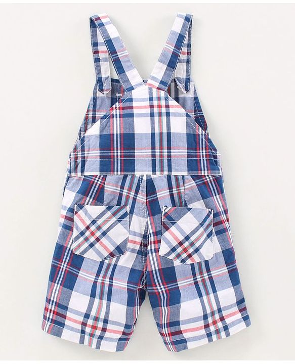 Babyhug Half Sleeves Tee and Dungaree Set Checks - Red
