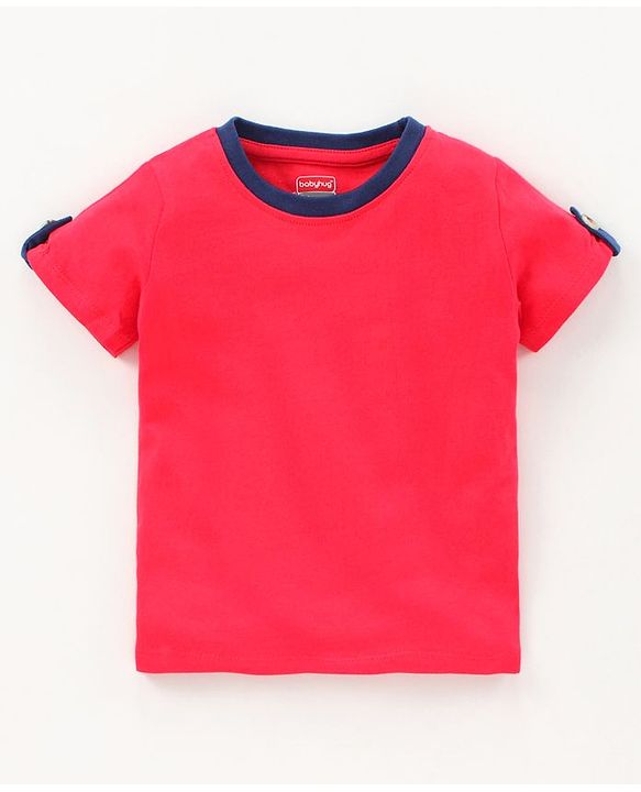 Babyhug Half Sleeves Tee and Dungaree Set Checks - Red