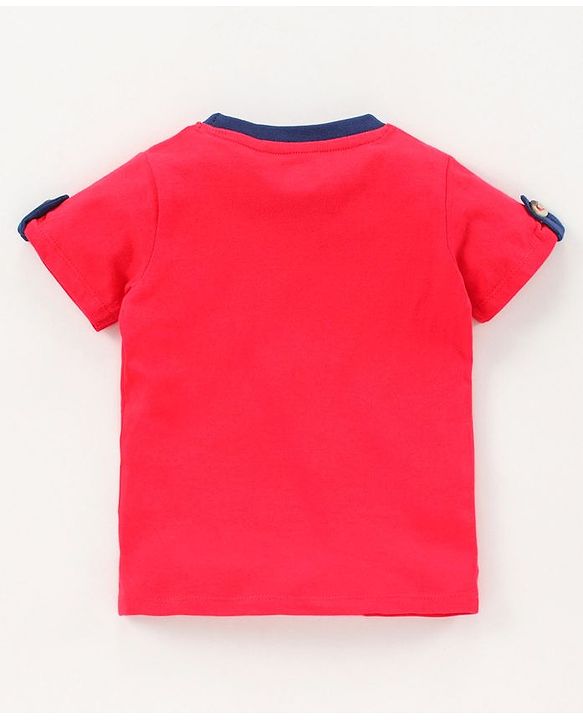 Babyhug Half Sleeves Tee and Dungaree Set Checks - Red