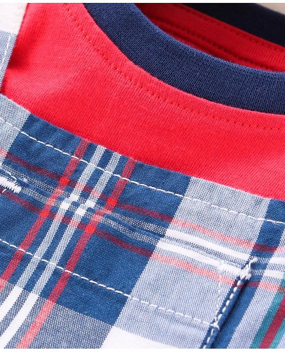 Babyhug Half Sleeves Tee and Dungaree Set Checks - Red