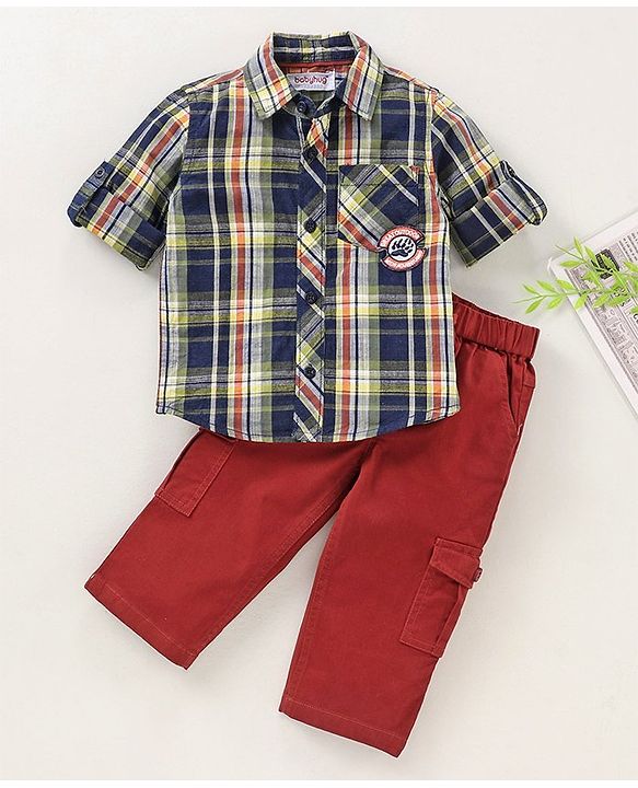 Babyhug Full Sleeves Checked Shirt & Bottom Set with Bow - Multicolor