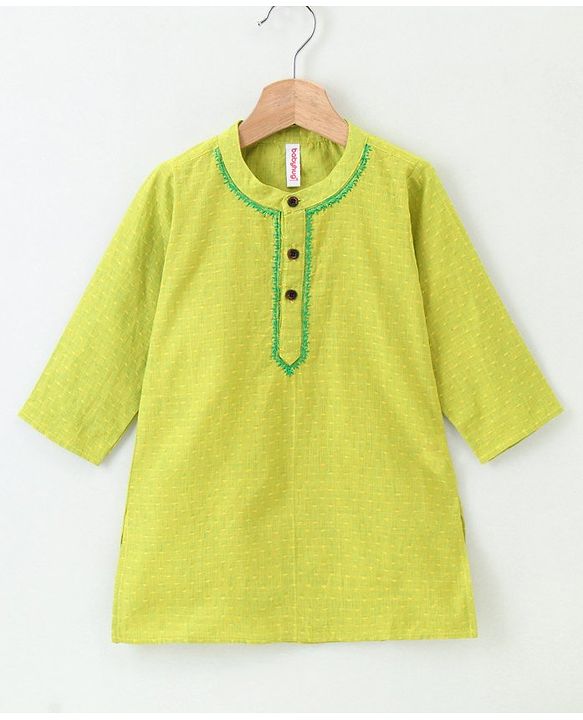 Babyhug Full Sleeves Kurta & Printed Dhoti - Green Yellow