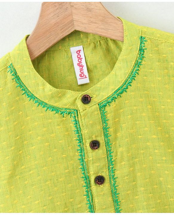 Babyhug Full Sleeves Kurta & Printed Dhoti - Green Yellow