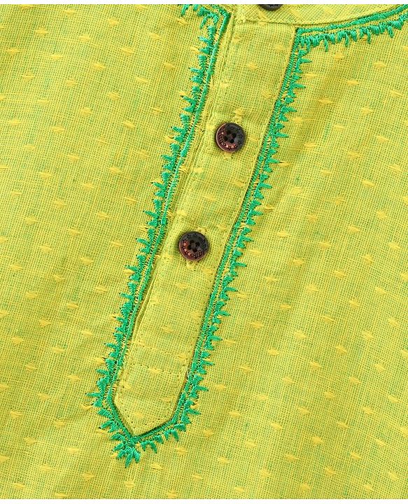 Babyhug Full Sleeves Kurta & Printed Dhoti - Green Yellow