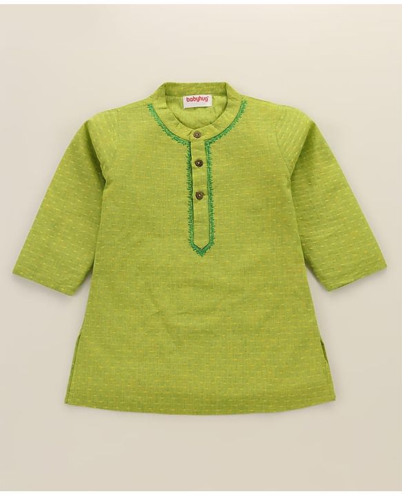 Babyhug Full Sleeves Kurta & Printed Dhoti - Green Yellow