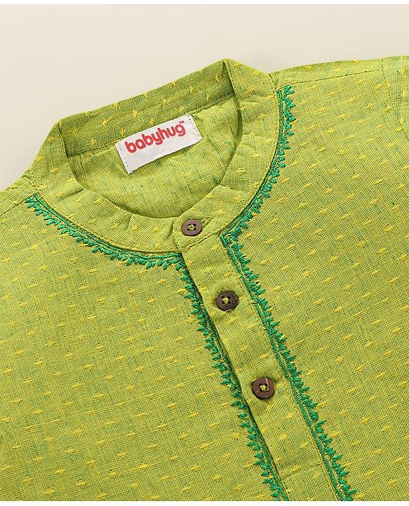 Babyhug Full Sleeves Kurta & Printed Dhoti - Green Yellow