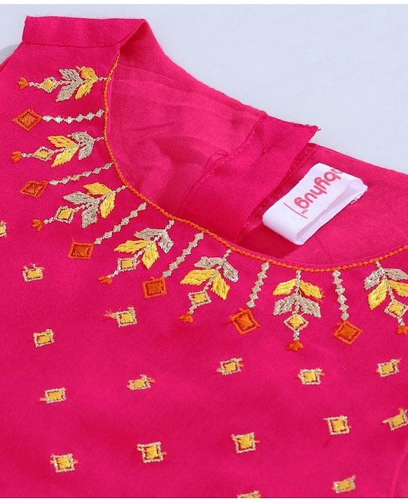 Babyhug Sleeveless Sequined Choli and Striped Lehenga with Lace Border Dupatta - Pink Yellow