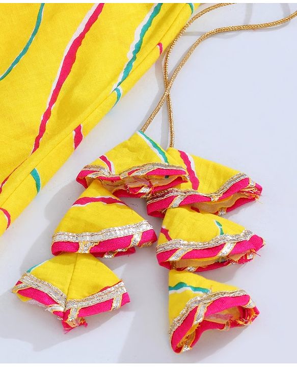 Babyhug Sleeveless Sequined Choli and Striped Lehenga with Lace Border Dupatta - Pink Yellow