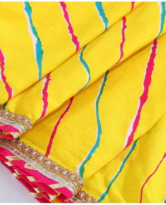 Babyhug Sleeveless Sequined Choli and Striped Lehenga with Lace Border Dupatta - Pink Yellow