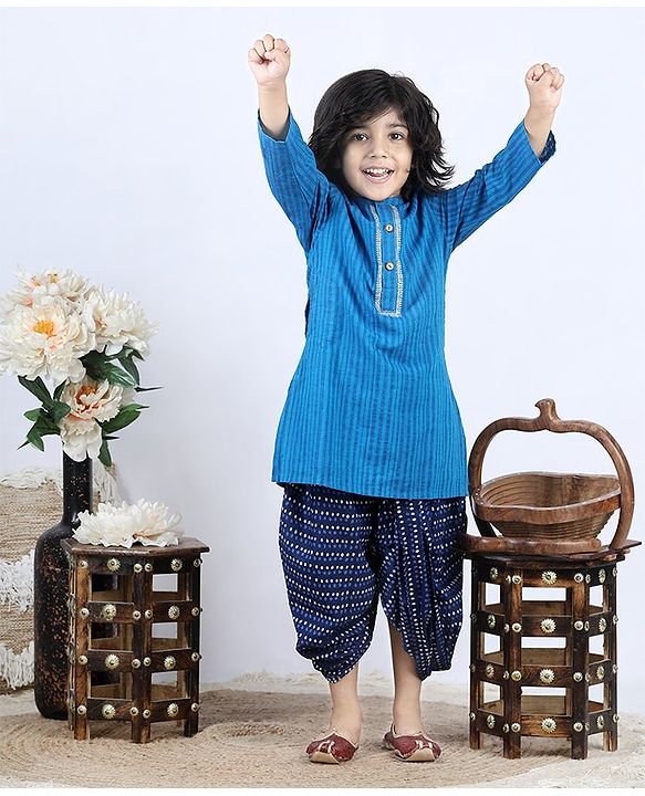 Babyhug Full Sleeve Kurta Dhoti Set Jaipuri Print - Blue
