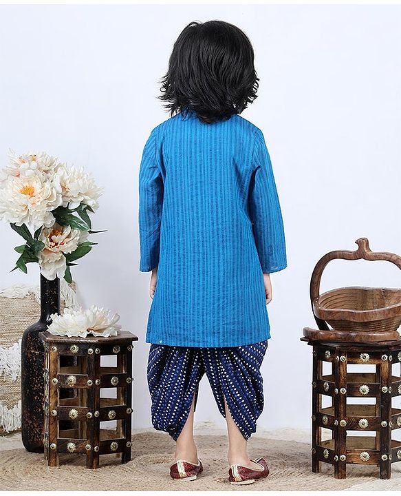 Babyhug Full Sleeve Kurta Dhoti Set Jaipuri Print - Blue