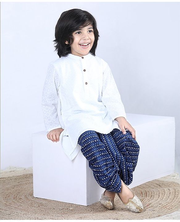 Babyhug Full Sleeves Kurta & Dhoti Set Stripes - White Blue