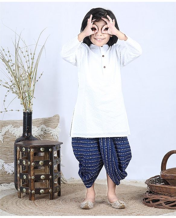 Babyhug Full Sleeves Kurta & Dhoti Set Stripes - White Blue