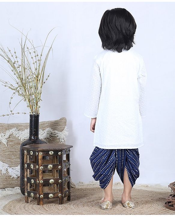 Babyhug Full Sleeves Kurta & Dhoti Set Stripes - White Blue