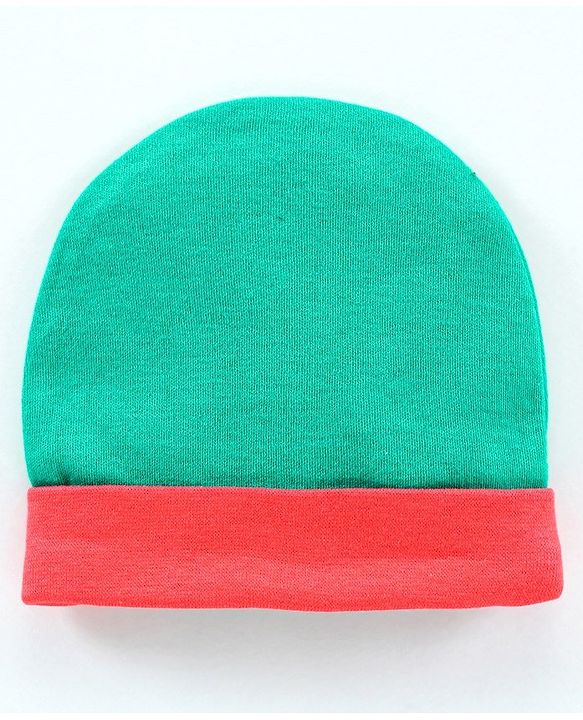 Babyhug 100% Cotton Cap Mitten & Booties Set Green - Diameter 9.5 cm