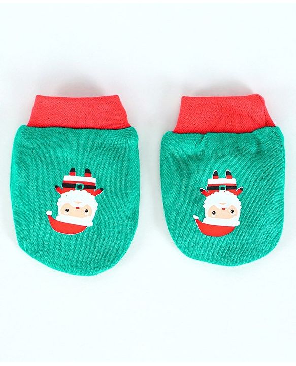 Babyhug 100% Cotton Cap Mitten & Booties Set Green - Diameter 9.5 cm