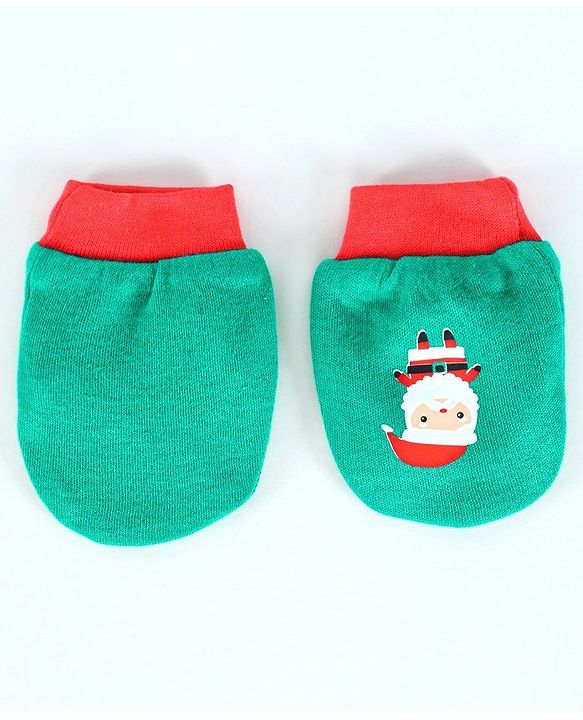 Babyhug 100% Cotton Cap Mitten & Booties Set Green - Diameter 9.5 cm