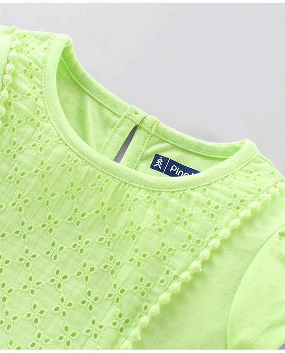 Pine Kids Short Sleeves Schiffli Top - Green