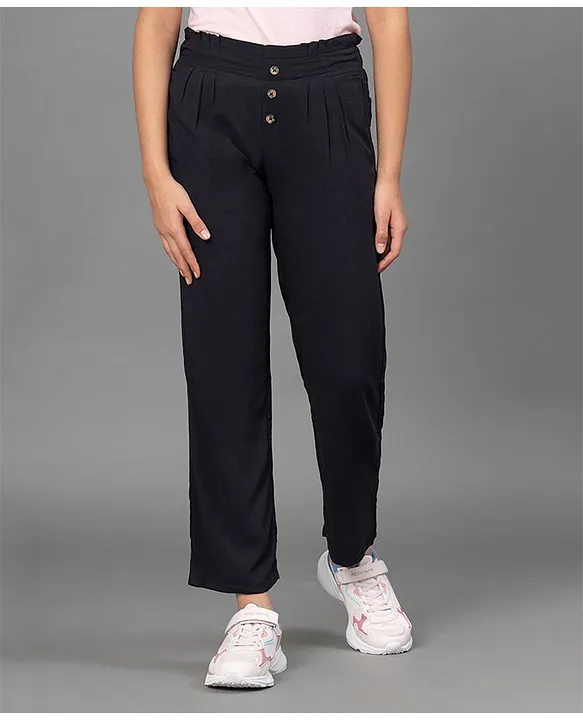 Navy Blue Cotton Trouser For Women | Solid Regular Fit | सादा /SAADAA