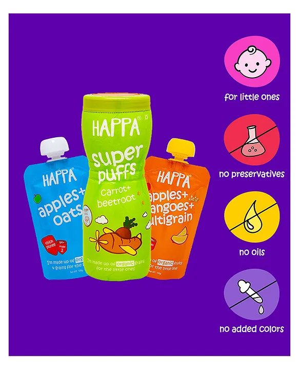 Happa Organic Snack Puree Combo for Babies Carrot Beetroot