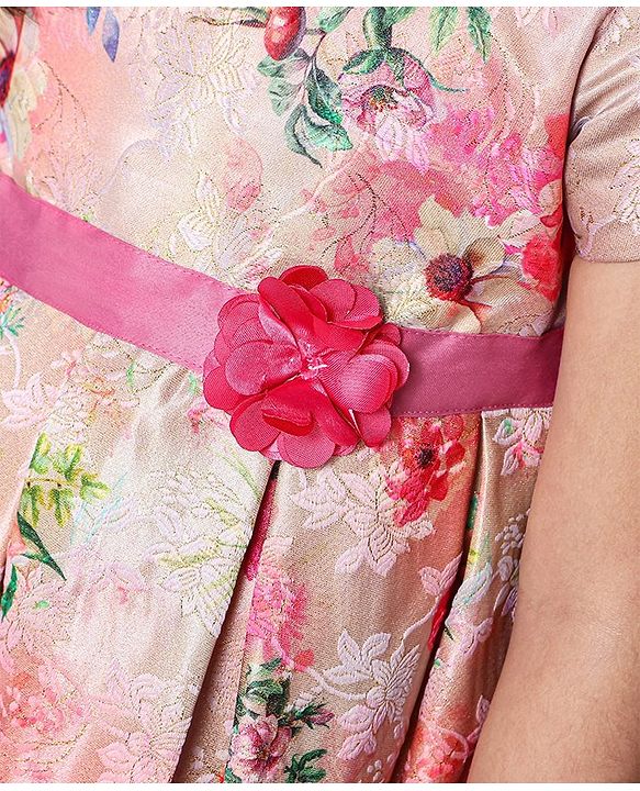 Babyhug Half Sleeves Party Wear Frock Floral Print - Pink