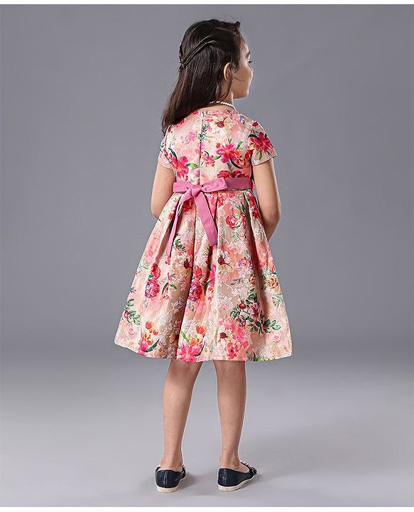 Babyhug Half Sleeves Party Wear Frock Floral Print - Pink
