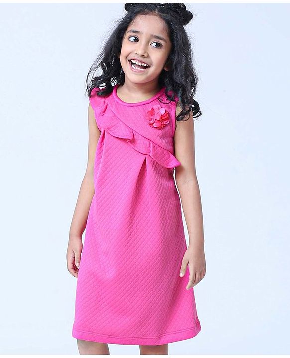 Babyhug Sleeveless Frilled Party Wear Frock with Corsage - Pink