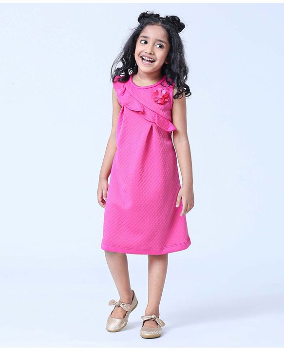 Babyhug Sleeveless Frilled Party Wear Frock with Corsage - Pink