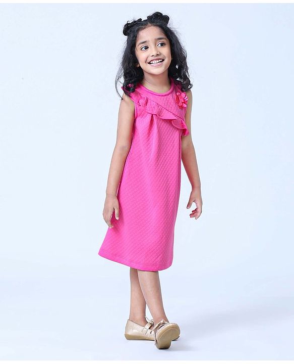 Babyhug Sleeveless Frilled Party Wear Frock with Corsage - Pink