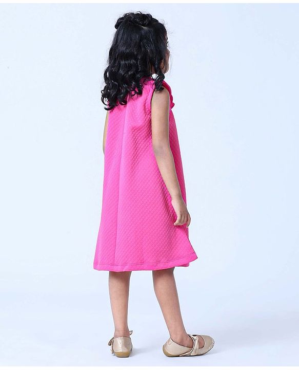 Babyhug Sleeveless Frilled Party Wear Frock with Corsage - Pink