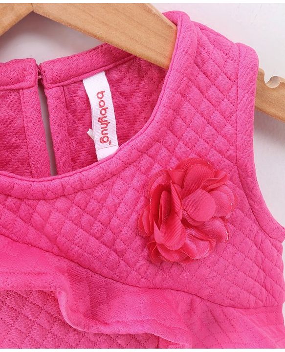 Babyhug Sleeveless Frilled Party Wear Frock with Corsage - Pink