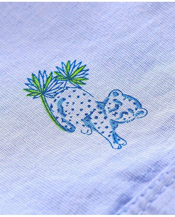 Babyhug Half Sleeves Shirt & Tee With Denim Shorts Cheetah Print - Sky & Dark Blue White