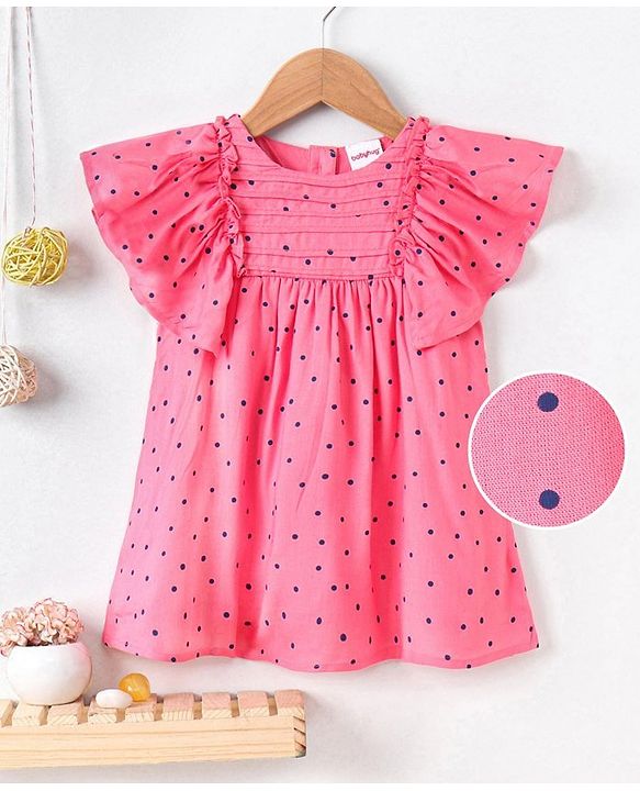 Babyhug Short Sleeves Knee Length Frock Dot Print - Pink