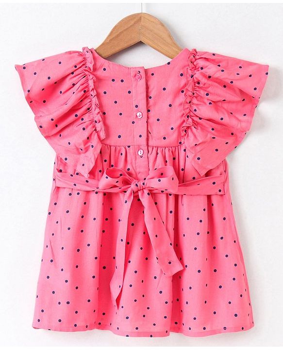 Babyhug Short Sleeves Knee Length Frock Dot Print - Pink