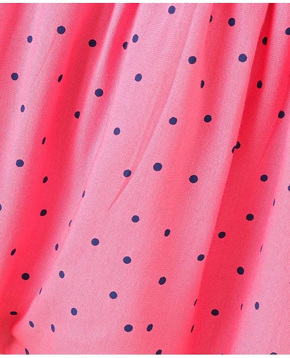 Babyhug Short Sleeves Knee Length Frock Dot Print - Pink