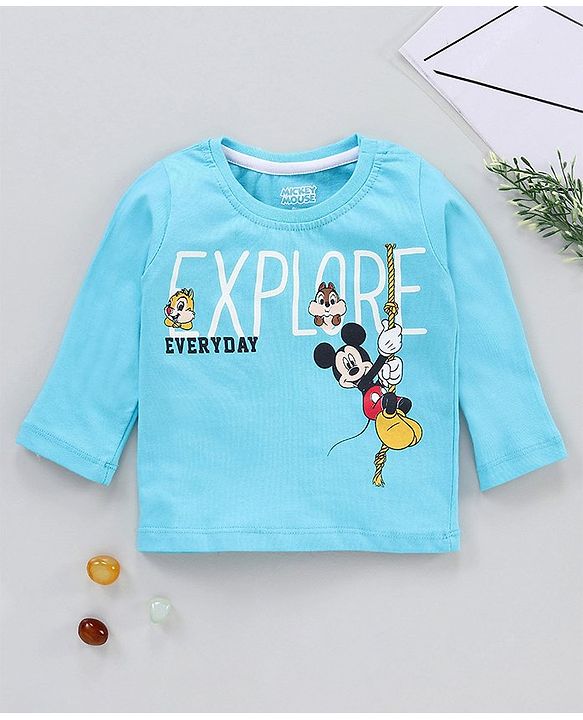 Babyhug Full Sleeves Tee Mickey Mouse Print - Blue