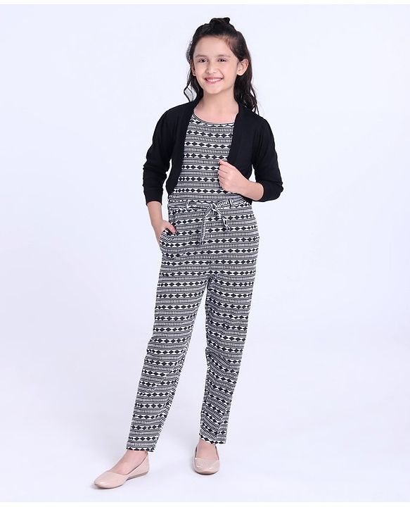 Pine Kids Full Length Printed Bio Washed Jumpsuit - Black