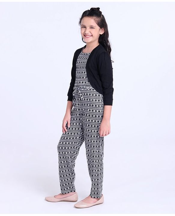 Pine Kids Full Length Printed Bio Washed Jumpsuit - Black