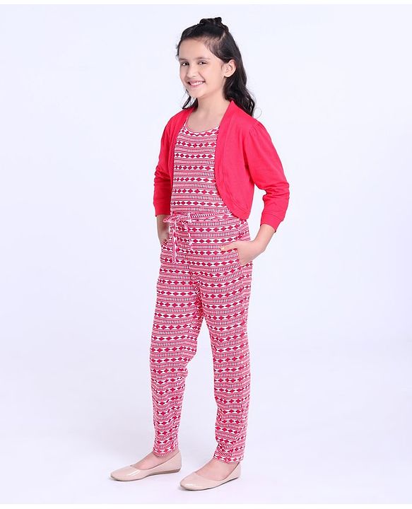 Pine Kids Full Length Printed Bio Washed Jumpsuit - Lychee
