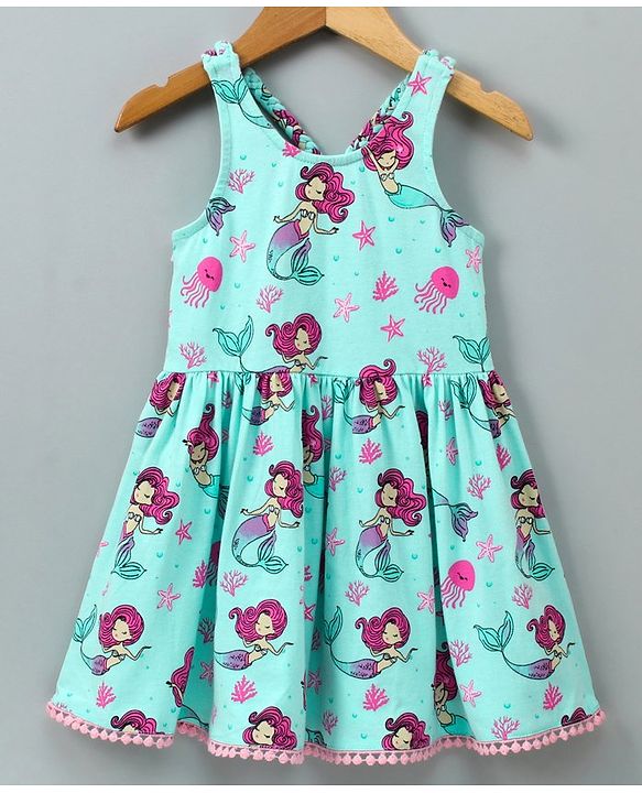 Babyhug Half Sleeves Frock With Inner T-Shirt - Light Blue
