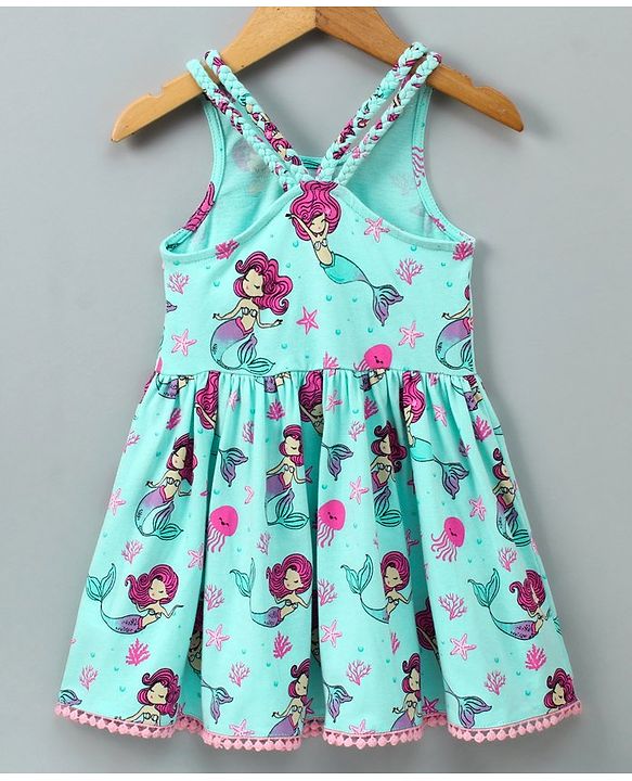 Babyhug Half Sleeves Frock With Inner T-Shirt - Light Blue