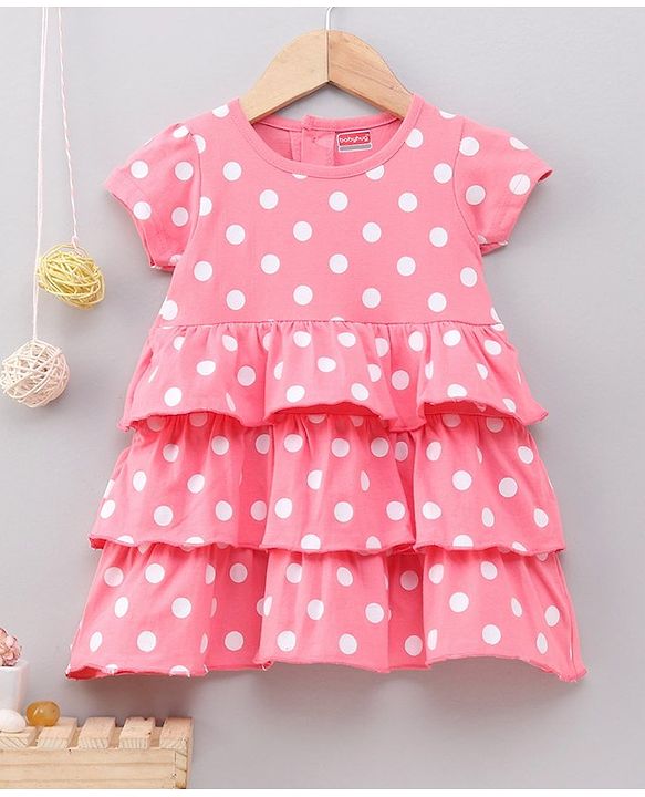Babyhug Short Sleeves Knee Length Frock - Pink