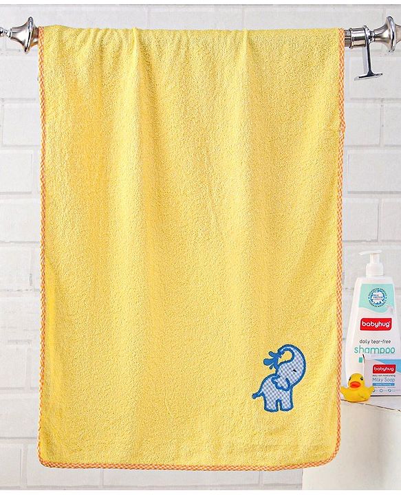 Babyhug Bath Towel Elephant Embroidery - Yellow