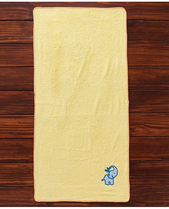 Babyhug Bath Towel Elephant Embroidery - Yellow