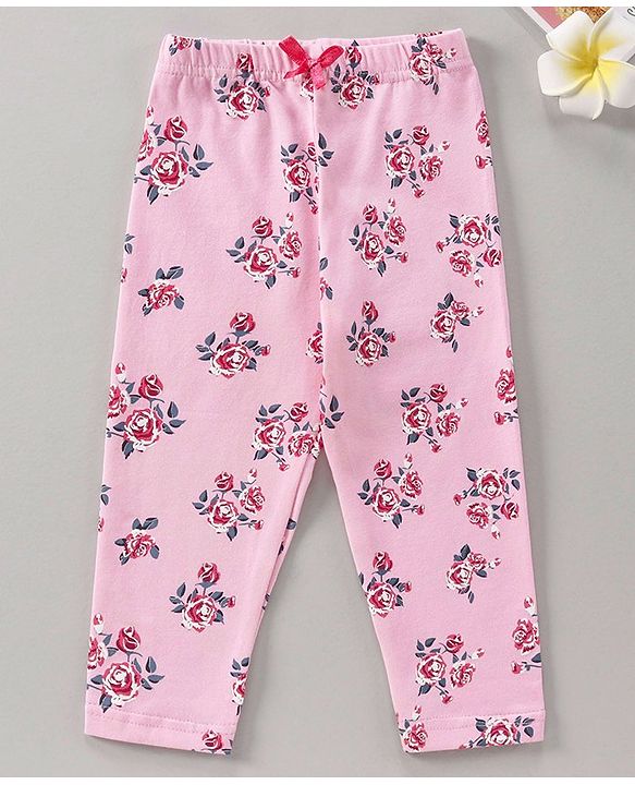 Babyhug Full Length Leggings Almond Blossom Print - Pink